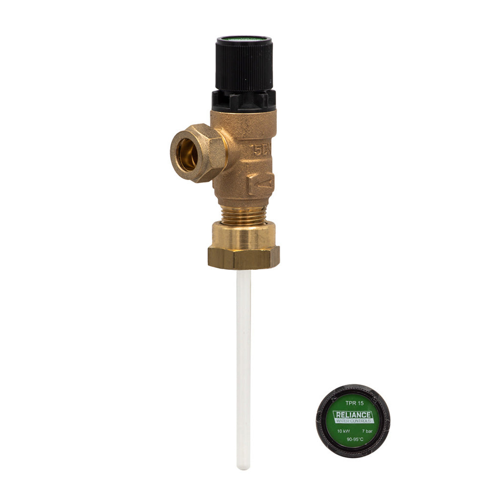 Reliance PTEM550814 7 Bar T&P Relief Valve 15mm x 1/2" with 3/4 Adaptor (TPR15) | Genuine Replacement Spare Part